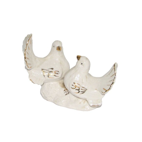 Porcelain White Turtle Doves Figurine with Gold Trim - Picture 2 of 7